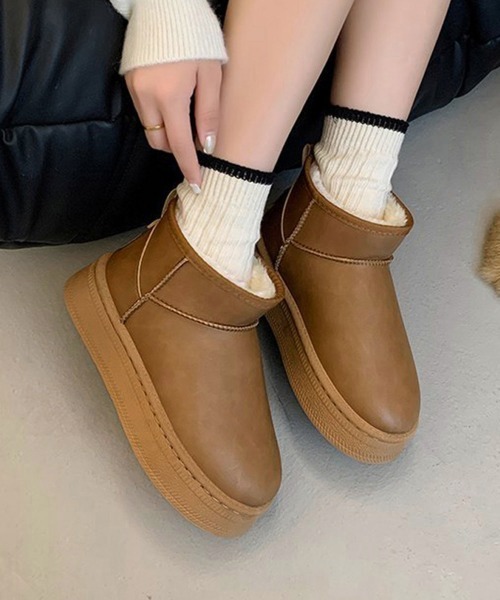 Miniministore（ミニミニストア）の「ムートンブーツ 厚底 裏起毛ブーツ 冬靴（ブーツ・レディース・モカ/キャメル/ブラック・23.0cm/23.5cm/24.0cm/24.5cm/25.0cm）」の3枚目の写真