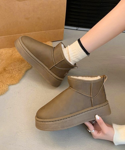 Miniministore（ミニミニストア）の「ムートンブーツ 厚底 裏起毛ブーツ 冬靴（ブーツ・レディース・モカ/キャメル/ブラック・23.0cm/23.5cm/24.0cm/24.5cm/25.0cm）」の2枚目の写真