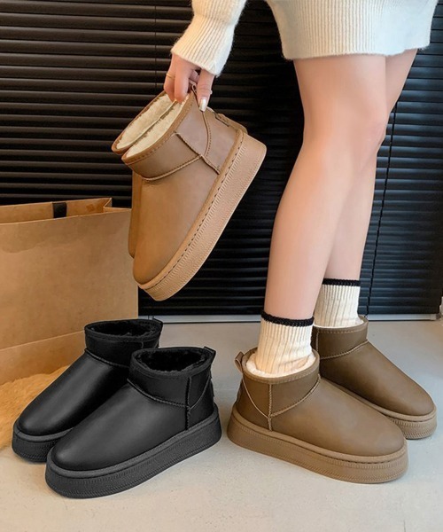 Miniministore（ミニミニストア）の「ムートンブーツ 厚底 裏起毛ブーツ 冬靴（ブーツ・レディース・モカ/キャメル/ブラック・23.0cm/23.5cm/24.0cm/24.5cm/25.0cm）」の4枚目の写真