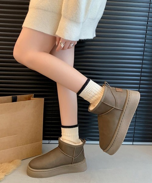 Miniministore（ミニミニストア）の「ムートンブーツ 厚底 裏起毛ブーツ 冬靴（ブーツ・レディース・モカ/キャメル/ブラック・23.0cm/23.5cm/24.0cm/24.5cm/25.0cm）」の12枚目の写真