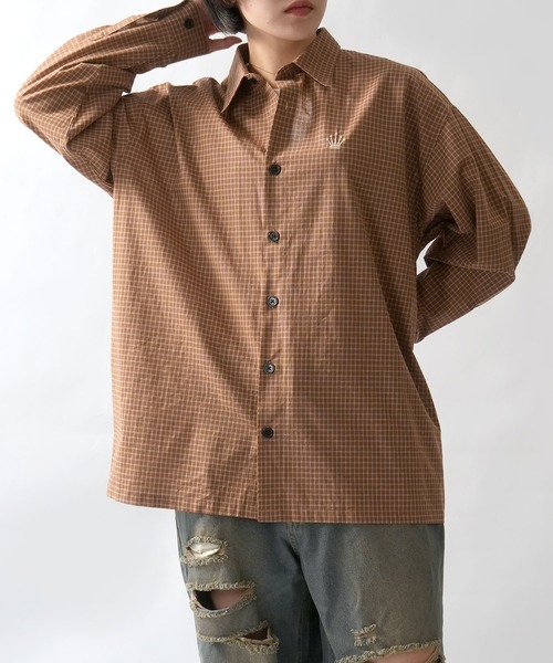 Starting Over(スターティングオーバー)の「one point embroidery graph check shirt/ワンポイント 刺繍 グラフチェックシャツ(シャツ/ブラウス・メンズ・ピンク/チャコールグレー/ブルー/ブラウン・M/L/XL)」の15枚目の写真