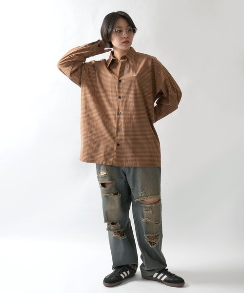 Starting Over(スターティングオーバー)の「one point embroidery graph check shirt/ワンポイント 刺繍 グラフチェックシャツ(シャツ/ブラウス・メンズ・ピンク/チャコールグレー/ブルー/ブラウン・M/L/XL)」の16枚目の写真