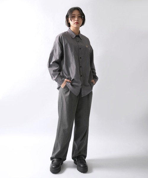 one point embroidery graph check shirt/ワンポイント 刺繍