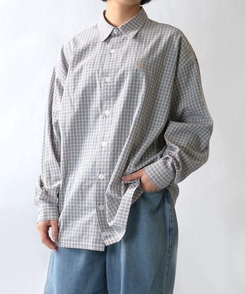 Starting Over(スターティングオーバー)の「one point embroidery graph check shirt/ワンポイント 刺繍 グラフチェックシャツ(シャツ/ブラウス・メンズ・ピンク/チャコールグレー/ブルー/ブラウン・M/L/XL)」の18枚目の写真