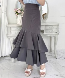 バックレースアップアシメティアードスカート