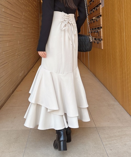 INGNI（イング）の「バックレースアップアシメティアードスカート（スカート・レディース・ブラック/ライトベージュ/ピンク/グレー系8/グレー・FREE）」の15枚目の写真