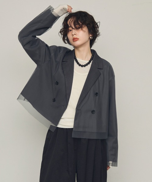 Trish（トリッシュ）の「チュール重ねショートジャケット（テーラードジャケット・レディース・ブラック/ライトグレー/チャコールグレー・MEDIUM）」の3枚目の写真