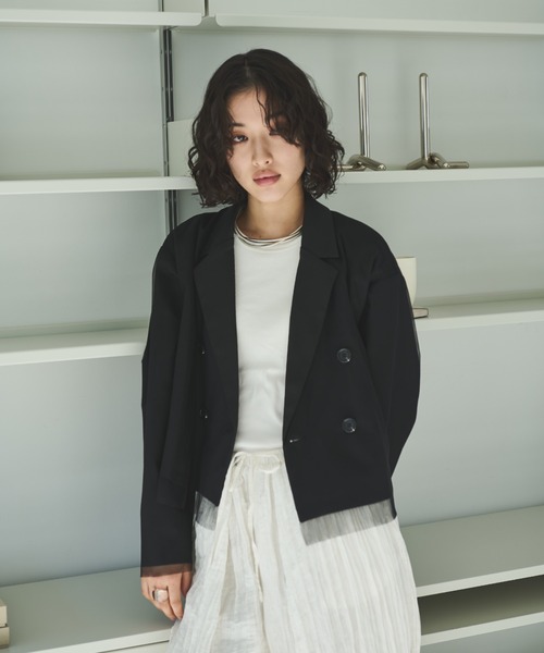 Trish（トリッシュ）の「チュール重ねショートジャケット（テーラードジャケット・レディース・ブラック/ライトグレー/チャコールグレー・MEDIUM）」の6枚目の写真