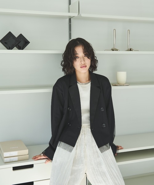 Trish（トリッシュ）の「チュール重ねショートジャケット（テーラードジャケット・レディース・ブラック/ライトグレー/チャコールグレー・MEDIUM）」の8枚目の写真