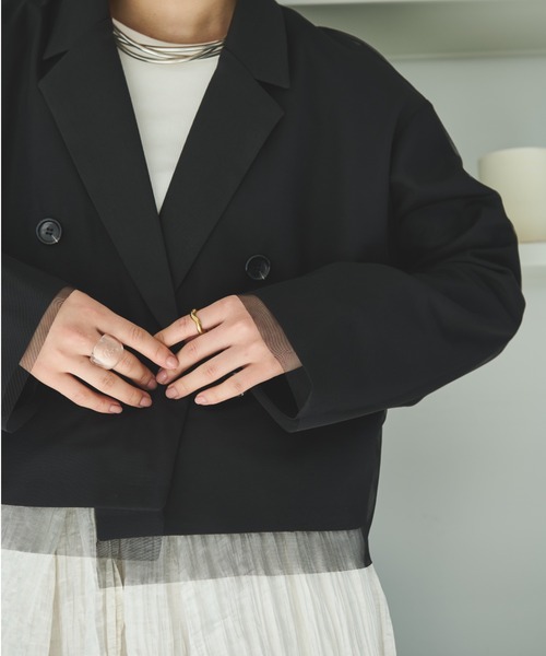 Trish（トリッシュ）の「チュール重ねショートジャケット（テーラードジャケット・レディース・ブラック/ライトグレー/チャコールグレー・MEDIUM）」の16枚目の写真