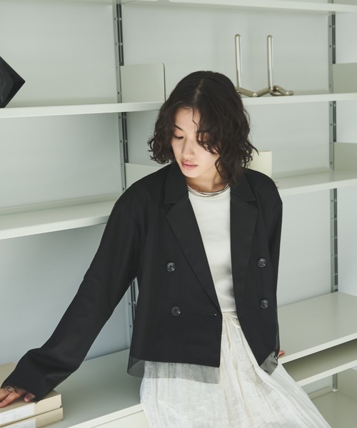 Trish（トリッシュ）の「チュール重ねショートジャケット（テーラードジャケット・レディース・ブラック/ライトグレー/チャコールグレー・MEDIUM）」の9枚目の写真