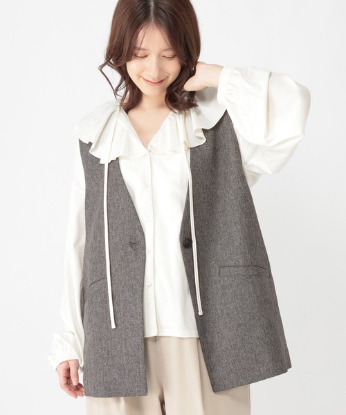 studio CLIP（スタディオクリップ）の「ロングベスト《オケージョン2026SS》（ベスト・レディース・ベージュ/カーキブラウン/ブラック/グレー・FREE）」の8枚目の写真