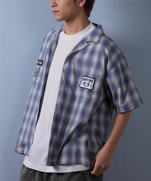SANTA CRUZ（サンタクルーズ）の「【ムラサキスポーツ限定】SANTACRUZ/サンタクルーズ 半袖シャツ チェック 502252201（シャツ/ブラウス・メンズ・ホワイト/ブルー/オレンジ・M/XL/L）」の2枚目の写真