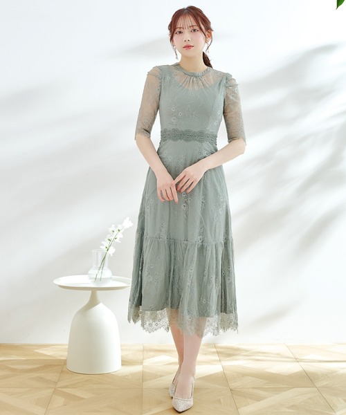ワンピース】総レースフェミニンワンピース/パーティードレス