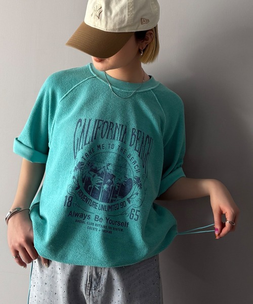 Java（ジャバ）の「《JaVaジャバコラボ》こなれ感叶う大人のゆるスタイル。裏使いヴィンテージライクピグメントプリント半袖スウェット(トップス)（スウェット・レディース・アイボリー/チャコールグレー/グリーン・MEDIUM/SMALL/X-LARGE/LARGE）」の10枚目の写真