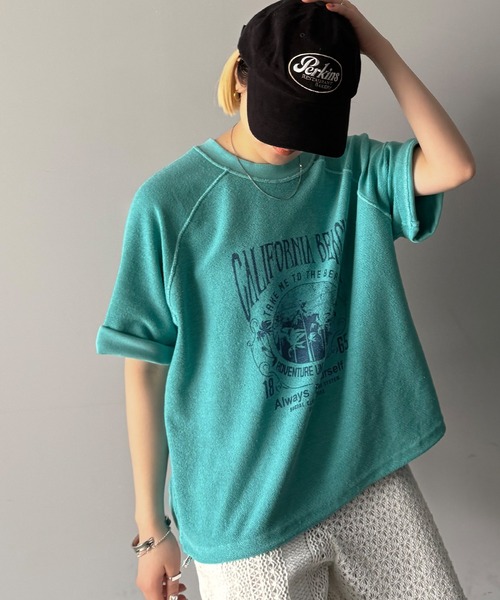 Java（ジャバ）の「《JaVaジャバコラボ》こなれ感叶う大人のゆるスタイル。裏使いヴィンテージライクピグメントプリント半袖スウェット(トップス)（スウェット・レディース・アイボリー/チャコールグレー/グリーン・MEDIUM/SMALL/X-LARGE/LARGE）」の8枚目の写真