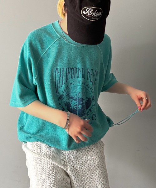 Java（ジャバ）の「《JaVaジャバコラボ》こなれ感叶う大人のゆるスタイル。裏使いヴィンテージライクピグメントプリント半袖スウェット(トップス)（スウェット・レディース・アイボリー/チャコールグレー/グリーン・MEDIUM/SMALL/X-LARGE/LARGE）」の9枚目の写真