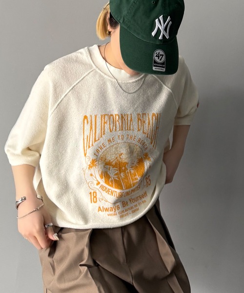 Java（ジャバ）の「《JaVaジャバコラボ》こなれ感叶う大人のゆるスタイル。裏使いヴィンテージライクピグメントプリント半袖スウェット(トップス)（スウェット・レディース・アイボリー/チャコールグレー/グリーン・MEDIUM/SMALL/X-LARGE/LARGE）」の19枚目の写真