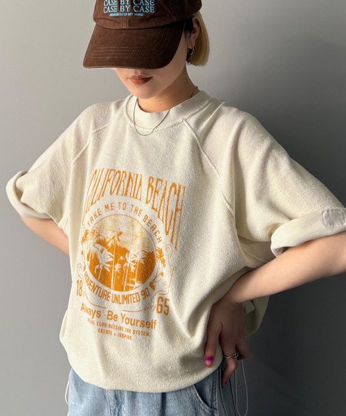 タイムセール！ヴィンテージ☆クリーム色 半袖スウェット セール】《JaVaジャバコラボ》こなれ感叶う大人のゆるスタイル。裏使い