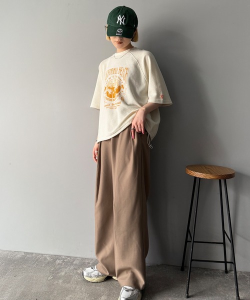 タイムセール！ヴィンテージ☆クリーム色 半袖スウェット セール】《JaVaジャバコラボ》こなれ感叶う大人のゆるスタイル。裏使い