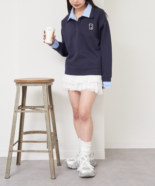 RAY CASSIN（レイカズン）の「【2025SS/ワッペン取り外し可】襟レイヤードルーズスウェット（スウェット・レディース・ブルー系その他2/グレー系その他2/アイボリー/ネイビー・FREE）」の12枚目の写真