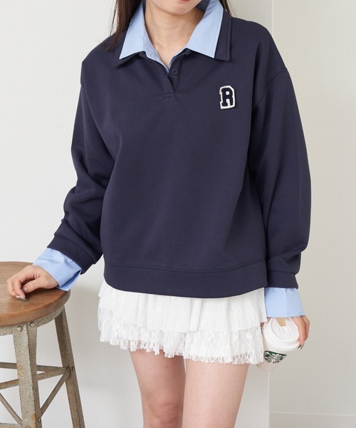 RAY CASSIN（レイカズン）の「【2025SS/ワッペン取り外し可】襟レイヤードルーズスウェット（スウェット・レディース・ブルー系その他2/グレー系その他2/アイボリー/ネイビー・FREE）」の10枚目の写真