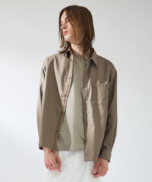 ABAHOUSE（アバハウス）の「イミテーションウール リラックスシャツ / レギュラーカラーシャツ（シャツ/ブラウス・メンズ・ホワイト/ベージュ/オレンジ/ネイビー・44/46/48）」の2枚目の写真
