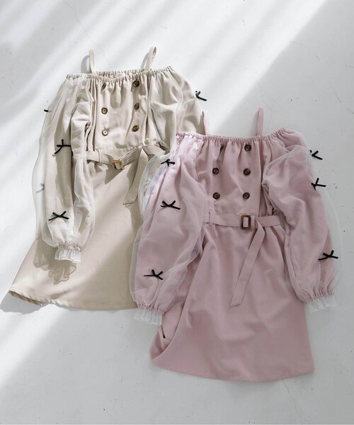 algy(アルジー)の「ふんわりボリュームトレンチワンピ(ワンピース・キッズ・ベージュ/ピンク・X-SMALL/MEDIUM/SMALL/XX-SMALL)」の2枚目の写真