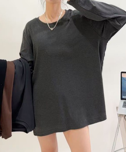 aimoha(アイモハ)の「サイドボタンラウンドネックトップス(Tシャツ/カットソー・レディース・ブラック/ホワイト/ダークグレー/チョコ・FREE)」の7枚目の写真