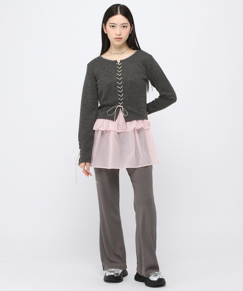 3.3 Field Trip （3.3フィールドトリップ）の「3.3 Field Trip／リブレースアップニット（ニット/セーター・レディース・ベージュ/チャコール/ブラウン・FREE）」の4枚目の写真