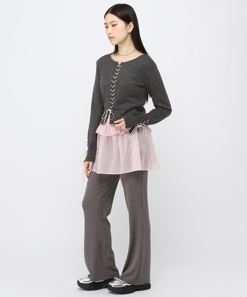 3.3 Field Trip （3.3フィールドトリップ）の「3.3 Field Trip／リブレースアップニット（ニット/セーター・レディース・ベージュ/チャコール/ブラウン・FREE）」の5枚目の写真