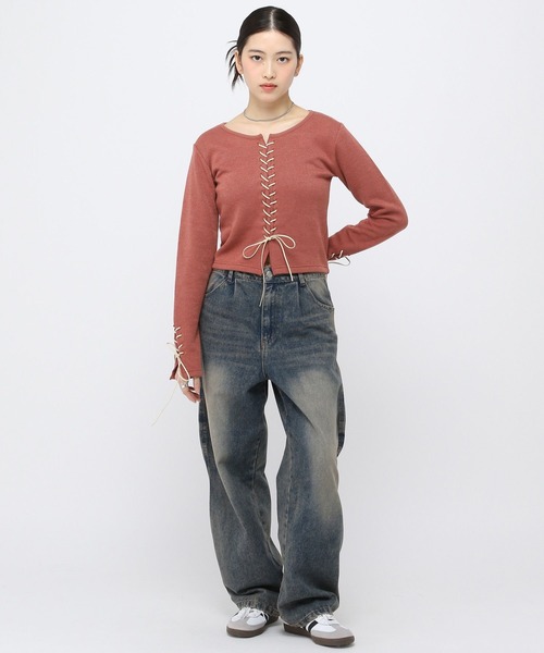 3.3 Field Trip （3.3フィールドトリップ）の「3.3 Field Trip／リブレースアップニット（ニット/セーター・レディース・ベージュ/チャコール/ブラウン・FREE）」の9枚目の写真