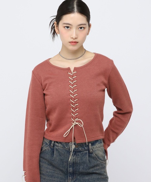 3.3 Field Trip （3.3フィールドトリップ）の「3.3 Field Trip／リブレースアップニット（ニット/セーター・レディース・ベージュ/チャコール/ブラウン・FREE）」の12枚目の写真