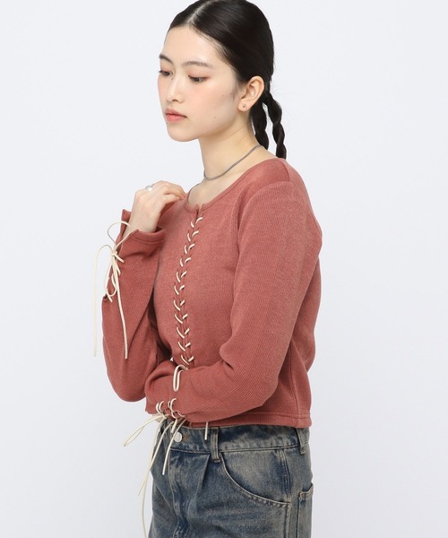 3.3 Field Trip （3.3フィールドトリップ）の「3.3 Field Trip／リブレースアップニット（ニット/セーター・レディース・ベージュ/チャコール/ブラウン・FREE）」の13枚目の写真