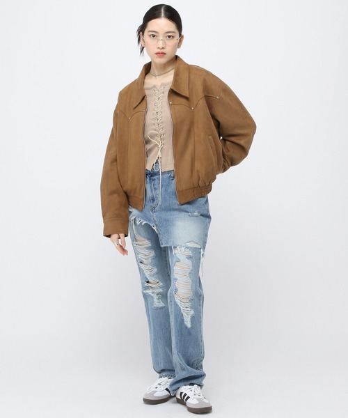 3.3 Field Trip （3.3フィールドトリップ）の「3.3 Field Trip／リブレースアップニット（ニット/セーター・レディース・ベージュ/チャコール/ブラウン・FREE）」の14枚目の写真