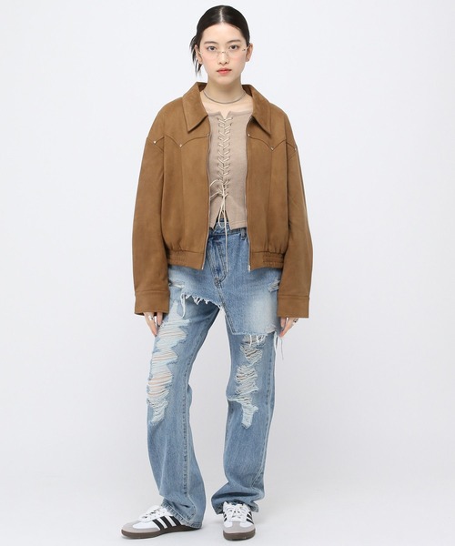 3.3 Field Trip （3.3フィールドトリップ）の「3.3 Field Trip／リブレースアップニット（ニット/セーター・レディース・ベージュ/チャコール/ブラウン・FREE）」の15枚目の写真