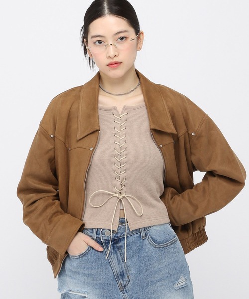 3.3 Field Trip （3.3フィールドトリップ）の「3.3 Field Trip／リブレースアップニット（ニット/セーター・レディース・ベージュ/チャコール/ブラウン・FREE）」の16枚目の写真