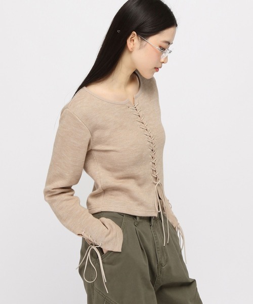 3.3 Field Trip （3.3フィールドトリップ）の「3.3 Field Trip／リブレースアップニット（ニット/セーター・レディース・ベージュ/チャコール/ブラウン・FREE）」の22枚目の写真