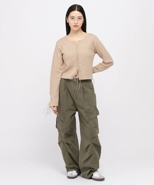 3.3 Field Trip （3.3フィールドトリップ）の「3.3 Field Trip／リブレースアップニット（ニット/セーター・レディース・ベージュ/チャコール/ブラウン・FREE）」の17枚目の写真