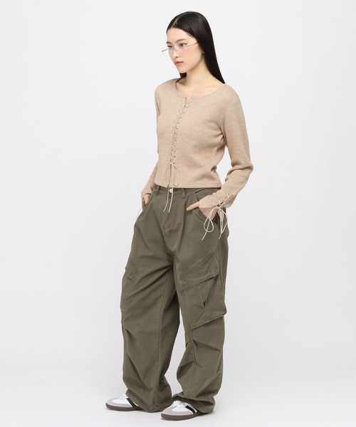 3.3 Field Trip （3.3フィールドトリップ）の「3.3 Field Trip／リブレースアップニット（ニット/セーター・レディース・ベージュ/チャコール/ブラウン・FREE）」の18枚目の写真