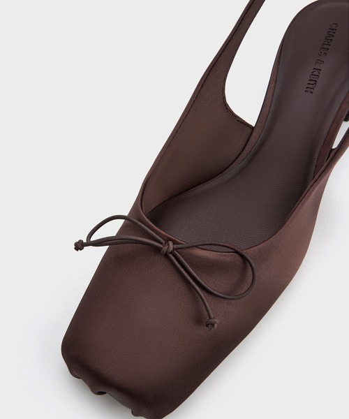 サテン ボウスクエアトゥスリングバックパンプス（パンプス）｜CHARLES