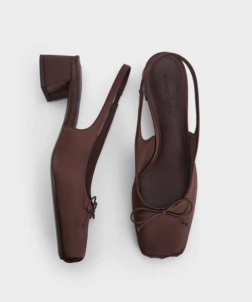 サテン ボウスクエアトゥスリングバックパンプス（パンプス）｜CHARLES