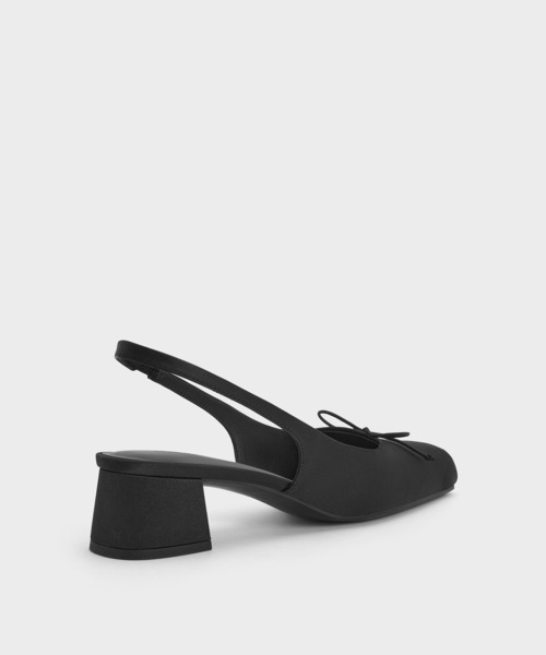 サテン ボウスクエアトゥスリングバックパンプス（パンプス）｜CHARLES