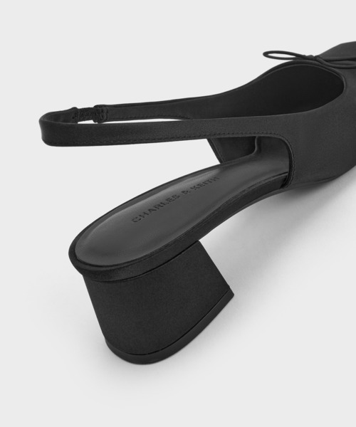 サテン ボウスクエアトゥスリングバックパンプス（パンプス）｜CHARLES