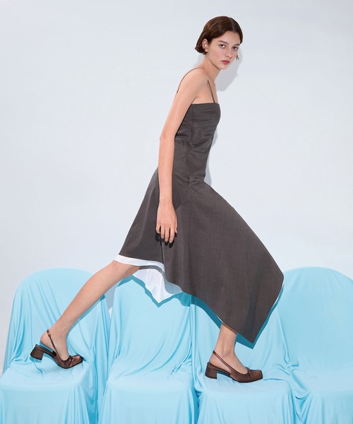 サテン ボウスクエアトゥスリングバックパンプス（パンプス）｜CHARLES