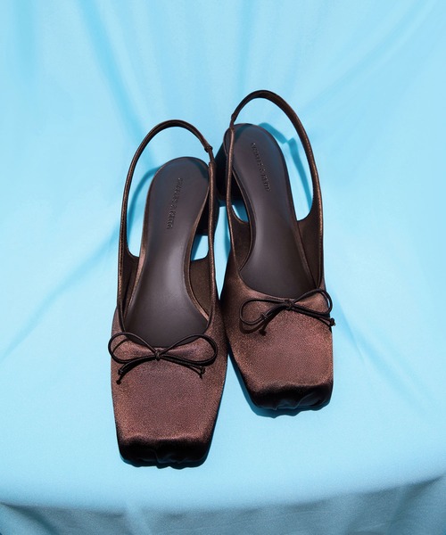 CHARLES & KEITH サテン ボウスクエアトゥスリングバックパンプス サテン ボウスクエアトゥスリングバックパンプス（パンプス）｜CHARLES