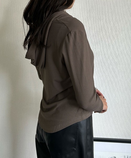 LOWO（ロワ）の「フード付きリブジップアップパーカー（パーカー・レディース・ブラック/グレー/オフホワイト/モカ・FREE）」の8枚目の写真