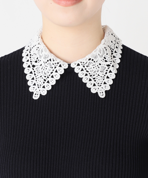 IENA（イエナ）の「《追加2》レース襟ホールガーメント リブプルオーバー（ニット/セーター・レディース・ブラック/ネイビー・FREE）」の7枚目の写真
