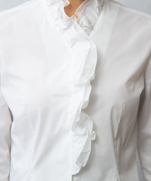 NARACAMICIE（ナラカミーチェ）の「【NARACAMICIE】2重スタンドフリルブロード長袖ブラウス（シャツ/ブラウス・レディース・ネイビー/ホワイト・S/M/L/XL）」の9枚目の写真