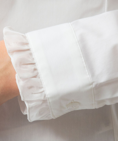 NARACAMICIE（ナラカミーチェ）の「【NARACAMICIE】2重スタンドフリルブロード長袖ブラウス（シャツ/ブラウス・レディース・ネイビー/ホワイト・S/M/L/XL）」の11枚目の写真